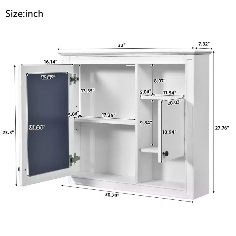 Meuble de salle de bain mural GDFStudio Tanner 32'' avec miroir et 3 étagères