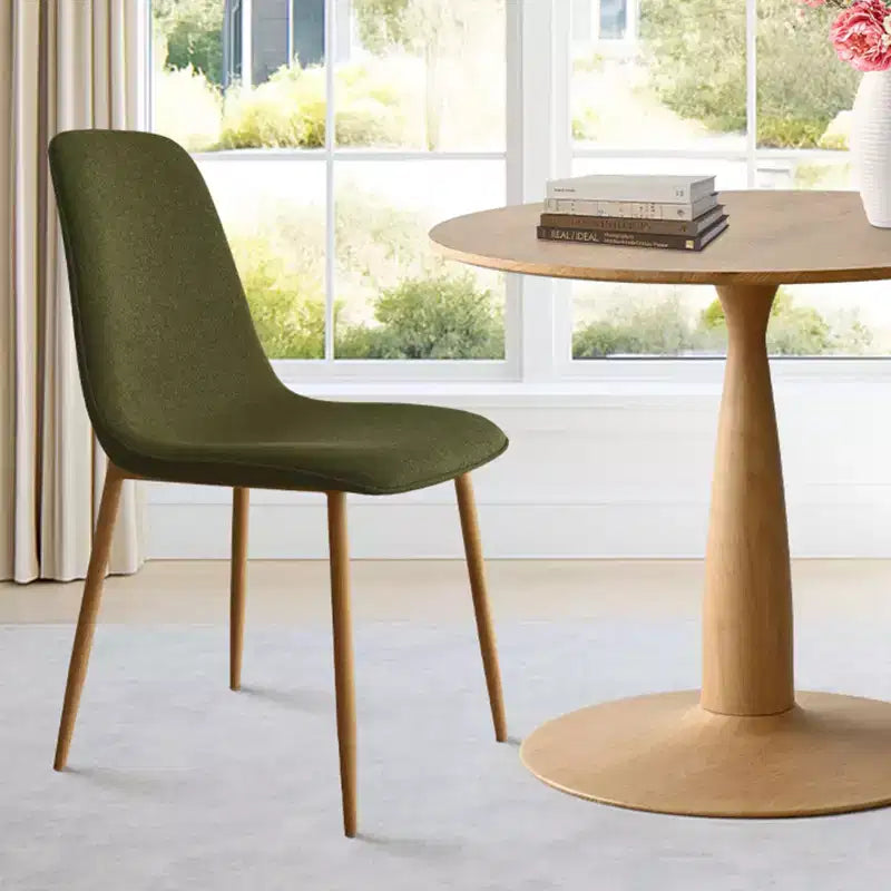 Ensemble de salle à manger rond 3 pièces, table à piédestal aspect bois de 87,6 cm et chaises incurvées sans accoudoirs rembourrées, idéal pour les petits espaces - Panipeachy