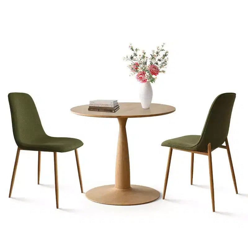 Ensemble de salle à manger rond 3 pièces, table à piédestal aspect bois de 87,6 cm et chaises incurvées sans accoudoirs rembourrées, idéal pour les petits espaces - Panipeachy
