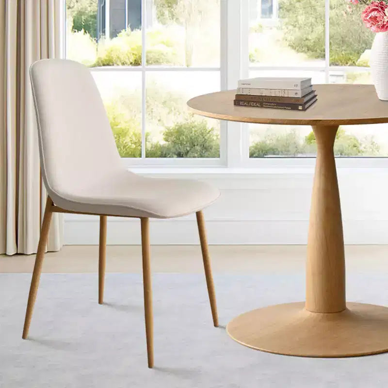 Ensemble de salle à manger rond 3 pièces, table à piédestal aspect bois de 87,6 cm et chaises incurvées sans accoudoirs rembourrées, idéal pour les petits espaces - Panipeachy