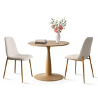 Ensemble de salle à manger rond 3 pièces, table à piédestal aspect bois de 87,6 cm et chaises incurvées sans accoudoirs rembourrées, idéal pour les petits espaces - Panipeachy