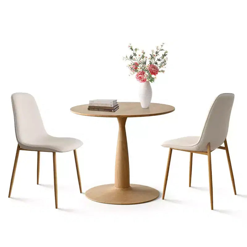Ensemble de salle à manger rond 3 pièces, table à piédestal aspect bois de 87,6 cm et chaises incurvées sans accoudoirs rembourrées, idéal pour les petits espaces - Panipeachy