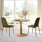 Ensemble de salle à manger rond 3 pièces, table à piédestal aspect bois de 87,6 cm et chaises incurvées sans accoudoirs rembourrées, idéal pour les petits espaces - Panipeachy