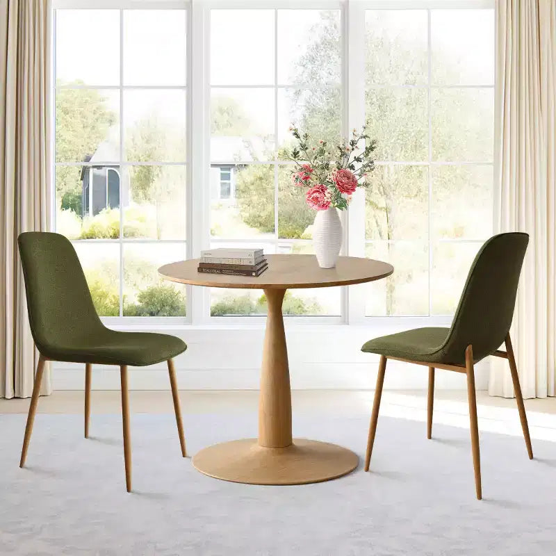 Ensemble de salle à manger rond 3 pièces, table à piédestal aspect bois de 87,6 cm et chaises incurvées sans accoudoirs rembourrées, idéal pour les petits espaces - Panipeachy