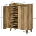 Meuble à chaussures Lantine avec portes et pieds en bois, étagère à chaussures de ferme à 5 niveaux avec 4 étagères réglables pour entrée, foyer, couloir, marron rustique