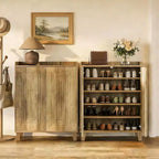 Meuble à chaussures Lantine avec portes et pieds en bois, étagère à chaussures de ferme à 5 niveaux avec 4 étagères réglables pour entrée, foyer, couloir, marron rustique