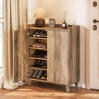 Meuble à chaussures Lantine avec portes et pieds en bois, étagère à chaussures de ferme à 5 niveaux avec 4 étagères réglables pour entrée, foyer, couloir, marron rustique