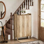 Meuble à chaussures Lantine avec portes et pieds en bois, étagère à chaussures de ferme à 5 niveaux avec 4 étagères réglables pour entrée, foyer, couloir, marron rustique