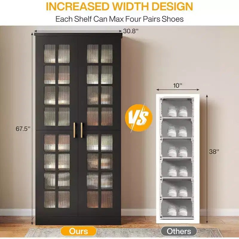 Meuble à chaussures haut Lantine avec portes, rangement à chaussures à 8 niveaux avec étagères réglables, armoire à chaussures moderne pour couloir, placard, salon, blanc