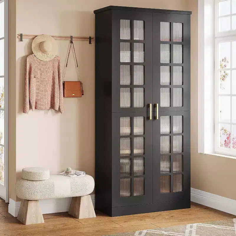 Lantine Tall Shoe Cabinet with Doors, 8-Tier Shoe Storage with Adjustable Shelves, Modern Shoe Rack Cabinet for Hallway, Closet, Living Room, White
