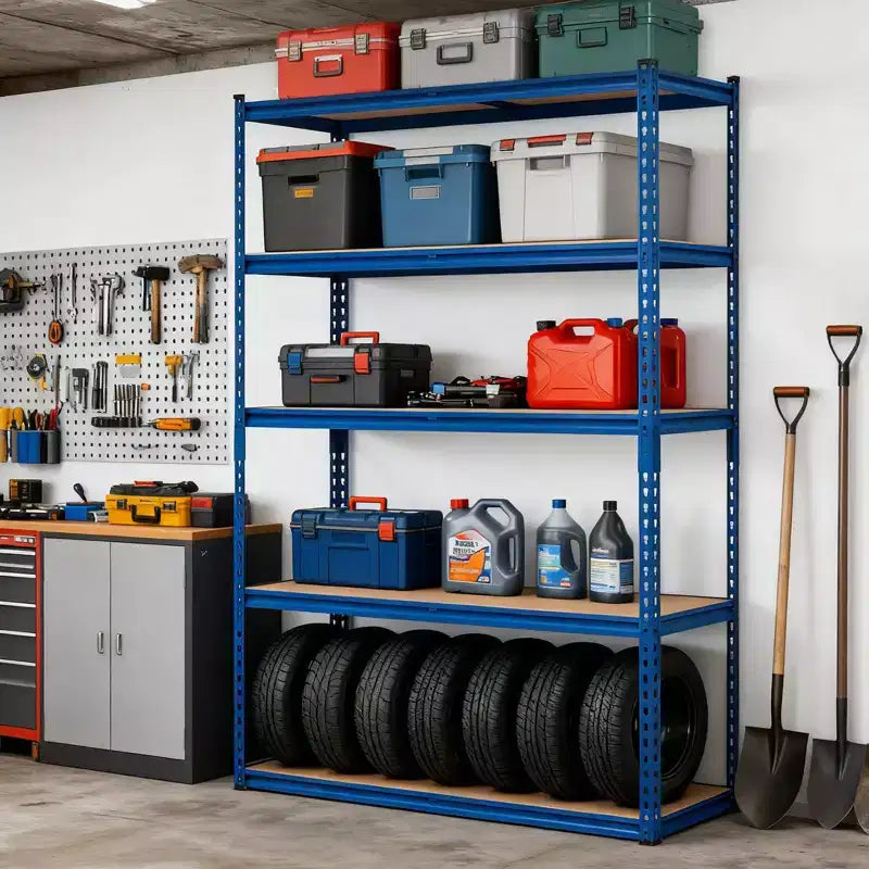 Étagères de rangement de garage à 5 niveaux, étagère métallique de 2500 livres pour garage, industrie, entrepôt, cuisine, placard, 60 L x 24 P x 71 H, bleu