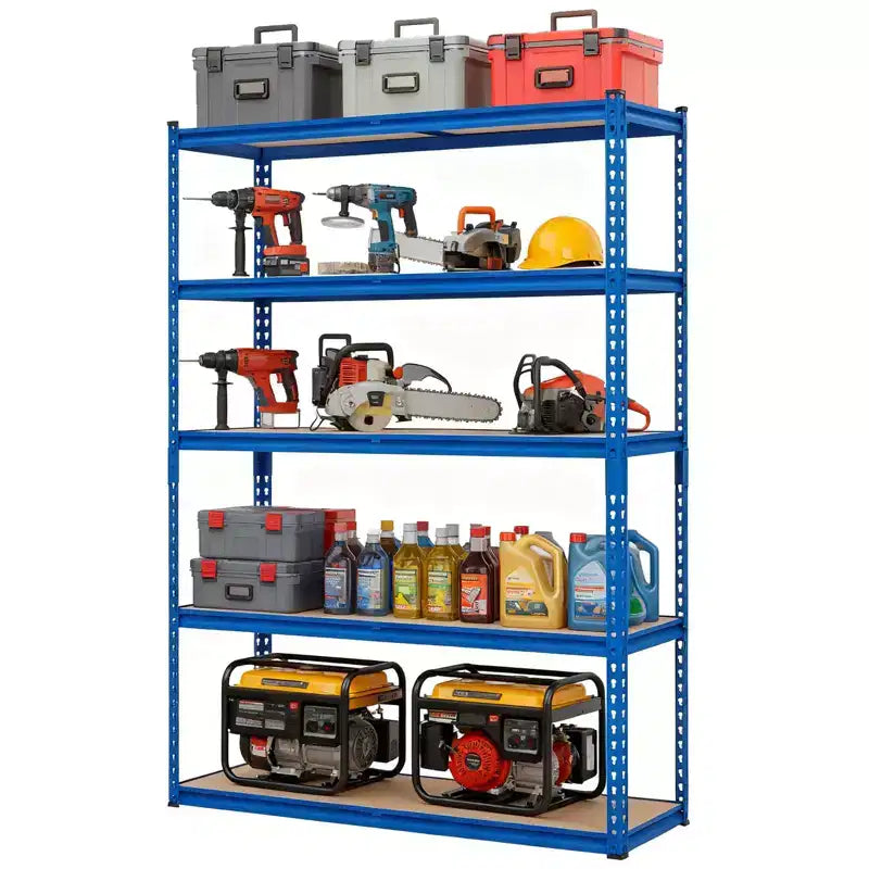 Étagères de rangement de garage à 5 niveaux, étagère métallique de 2500 livres pour garage, industrie, entrepôt, cuisine, placard, 60 L x 24 P x 71 H, bleu