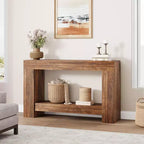 Console de ferme en bois à 2 niveaux avec étagère de rangement, longue table d'appoint pour entrée, salon, couloir et derrière le canapé