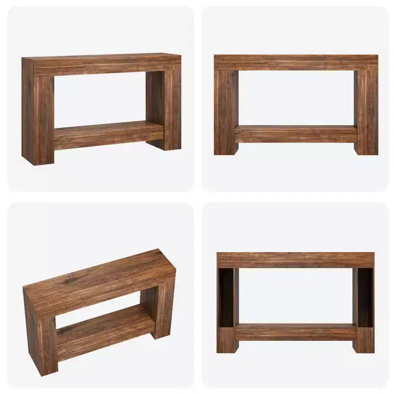 Console de ferme en bois à 2 niveaux avec étagère de rangement, longue table d'appoint pour entrée, salon, couloir et derrière le canapé