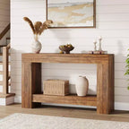 Console de ferme en bois à 2 niveaux avec étagère de rangement, longue table d'appoint pour entrée, salon, couloir et derrière le canapé