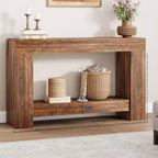 Console de ferme en bois à 2 niveaux avec étagère de rangement, longue table d'appoint pour entrée, salon, couloir et derrière le canapé