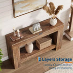Console de ferme en bois à 2 niveaux avec étagère de rangement, longue table d'appoint pour entrée, salon, couloir et derrière le canapé