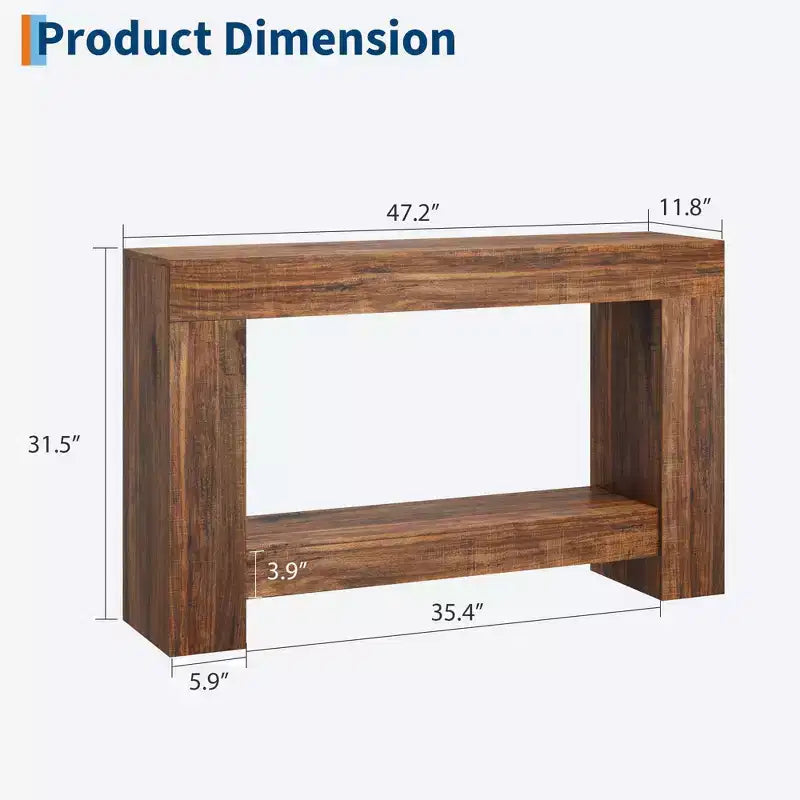 Console de ferme en bois à 2 niveaux avec étagère de rangement, longue table d'appoint pour entrée, salon, couloir et derrière le canapé