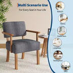 Fauteuil d'appoint en tissu de lin, fauteuil du milieu du siècle moderne à rayures verticales, fauteuil de lecture à cadre en bois pour salon