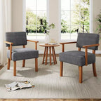 Fauteuil d'appoint en tissu de lin, fauteuil du milieu du siècle moderne à rayures verticales, fauteuil de lecture à cadre en bois pour salon