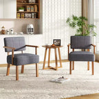 Fauteuil d'appoint en tissu de lin, fauteuil du milieu du siècle moderne à rayures verticales, fauteuil de lecture à cadre en bois pour salon