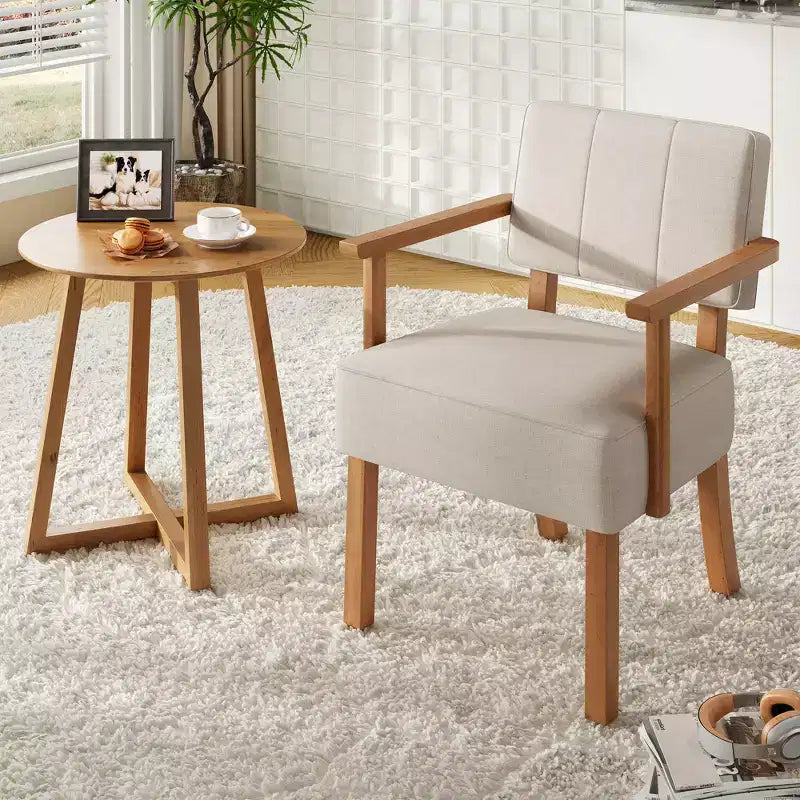 Fauteuil d'appoint en tissu de lin, fauteuil du milieu du siècle moderne à rayures verticales, fauteuil de lecture à cadre en bois pour salon