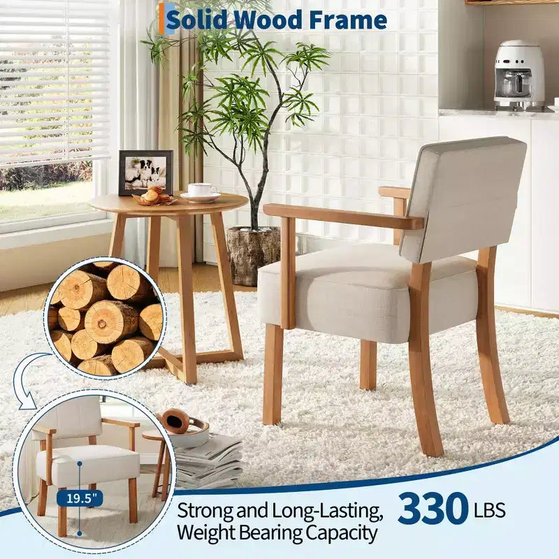 Fauteuil d'appoint en tissu de lin, fauteuil du milieu du siècle moderne à rayures verticales, fauteuil de lecture à cadre en bois pour salon