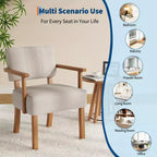 Fauteuil d'appoint en tissu de lin, fauteuil du milieu du siècle moderne à rayures verticales, fauteuil de lecture à cadre en bois pour salon