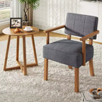 Fauteuil d'appoint en tissu de lin, fauteuil du milieu du siècle moderne à rayures verticales, fauteuil de lecture à cadre en bois pour salon