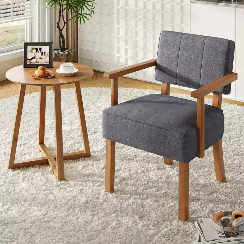 Fauteuil d'appoint en tissu de lin, fauteuil du milieu du siècle moderne à rayures verticales, fauteuil de lecture à cadre en bois pour salon