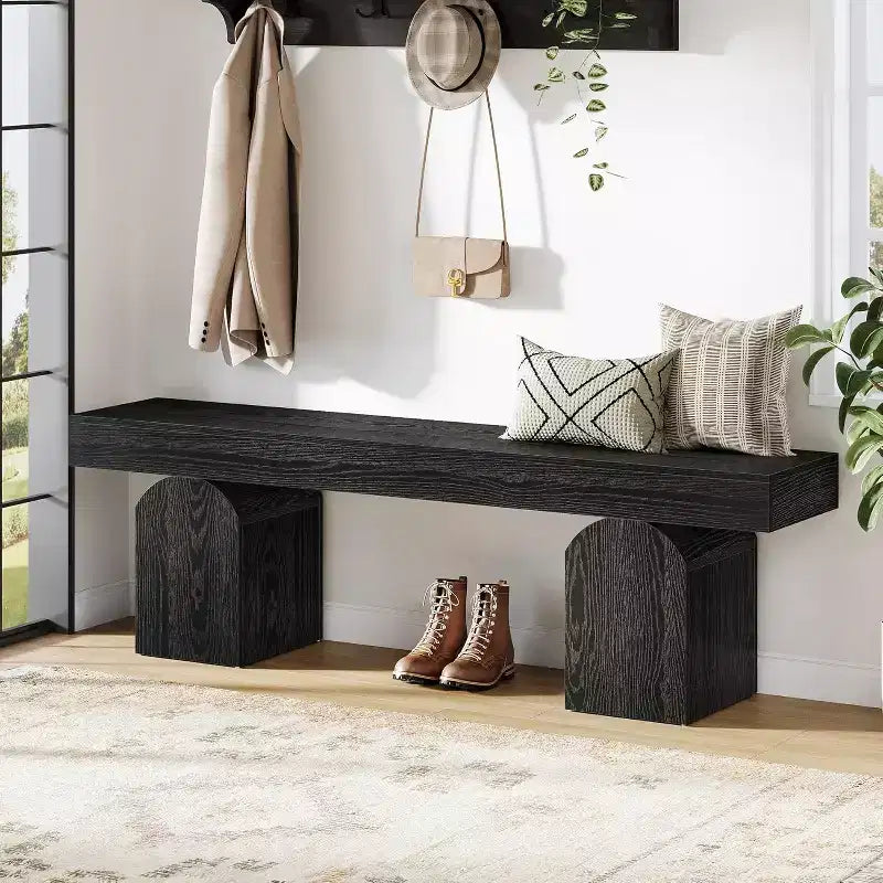 Lantine Entryway Bench, 59 Long Black Shoe Bench with Arched Bases, Wooden Indoor Bench for Entry Way, Living Room, Bedroom