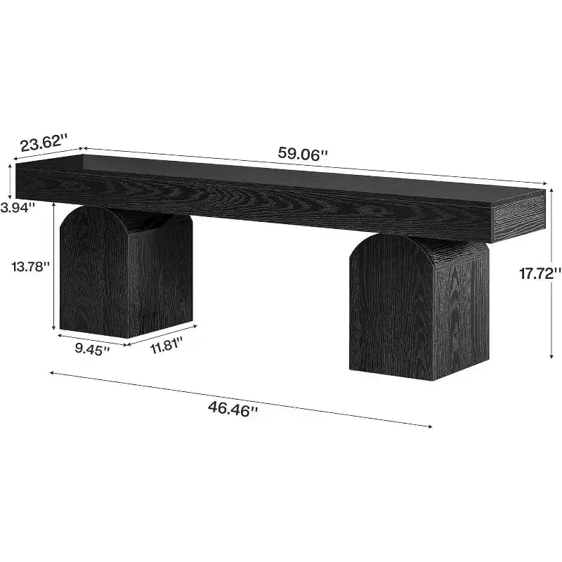 Banc d'entrée Lantine, banc à chaussures noir de 59 pouces de long avec bases arquées, banc d'intérieur en bois pour entrée, salon, chambre à coucher
