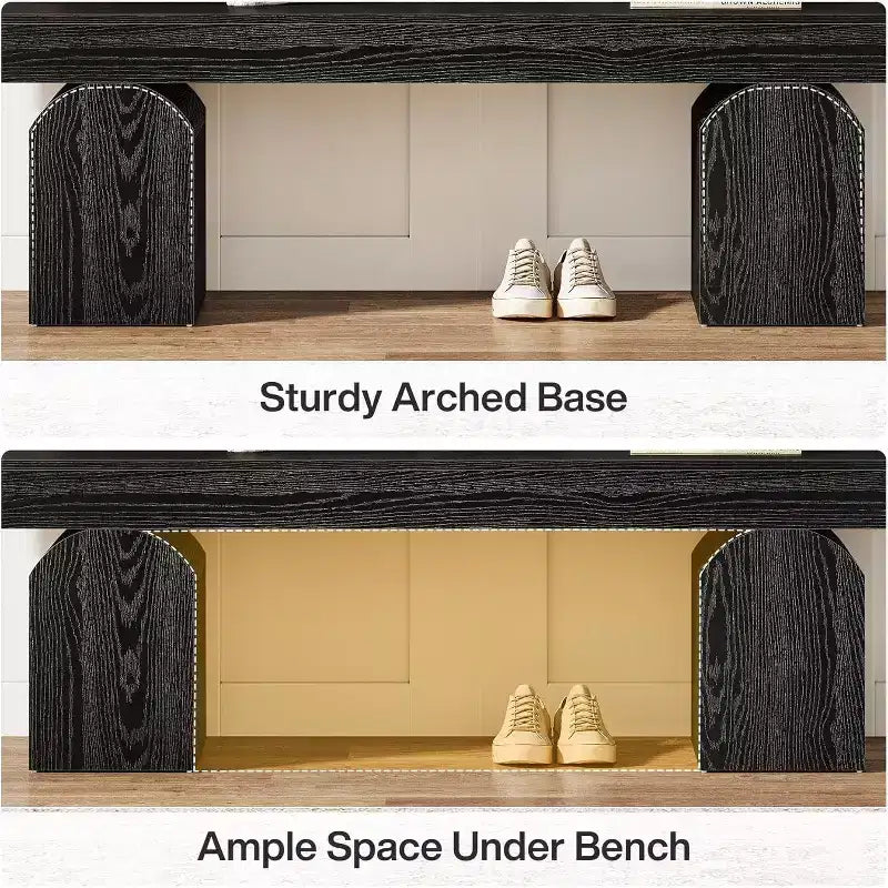 Banc d'entrée Lantine, banc à chaussures noir de 59 pouces de long avec bases arquées, banc d'intérieur en bois pour entrée, salon, chambre à coucher