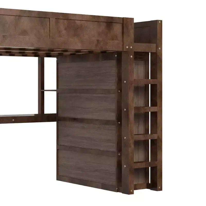 Lit mezzanine Whisen Wooden Queen avec armoire et bureau, tête de lit intégrée avec rangement