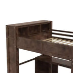 Lit mezzanine Whisen Wooden Queen avec armoire et bureau, tête de lit intégrée avec rangement