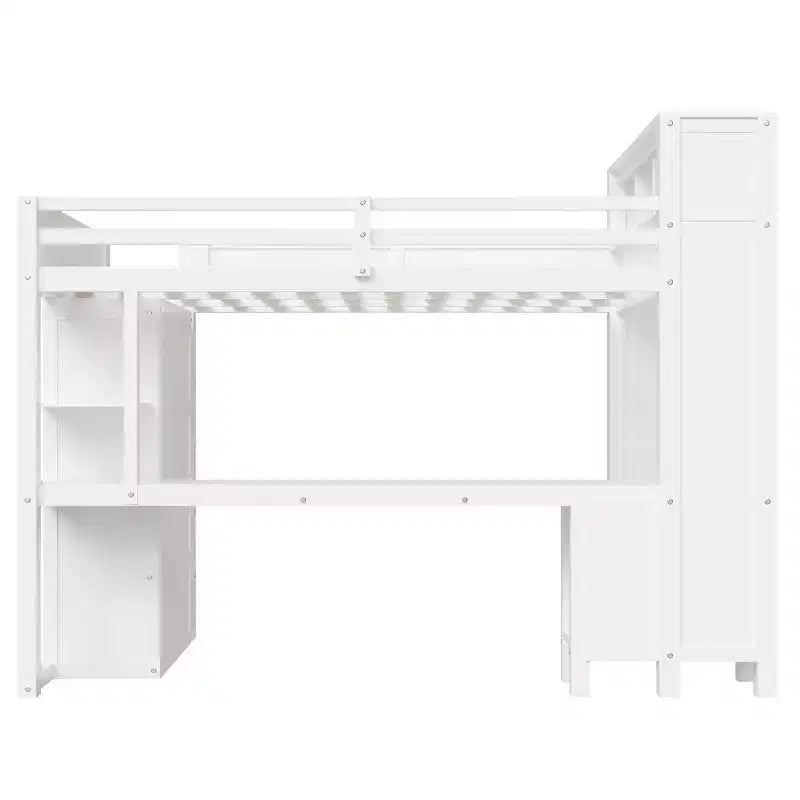 Lit mezzanine Whisen Wooden Queen avec armoire et bureau, tête de lit intégrée avec rangement