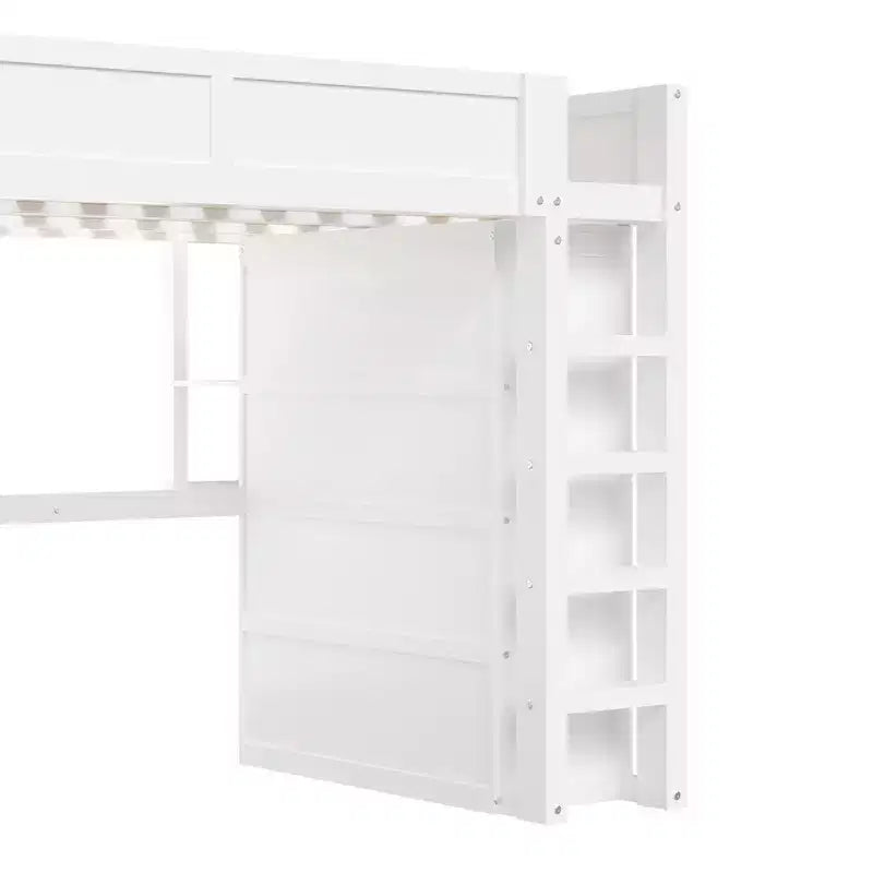 Lit mezzanine Whisen Wooden Queen avec armoire et bureau, tête de lit intégrée avec rangement