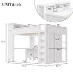Lit mezzanine Whisen Wooden Queen avec armoire et bureau, tête de lit intégrée avec rangement