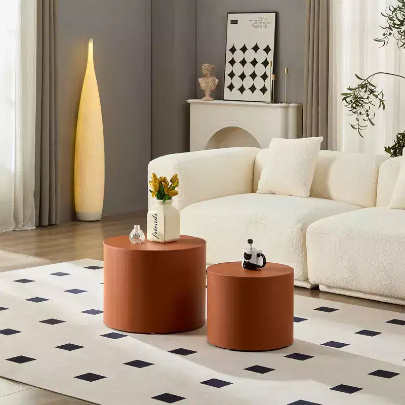 GDFStudio Ediva – Ensemble de 2 tables d'appoint modernes en cuir selle et bois