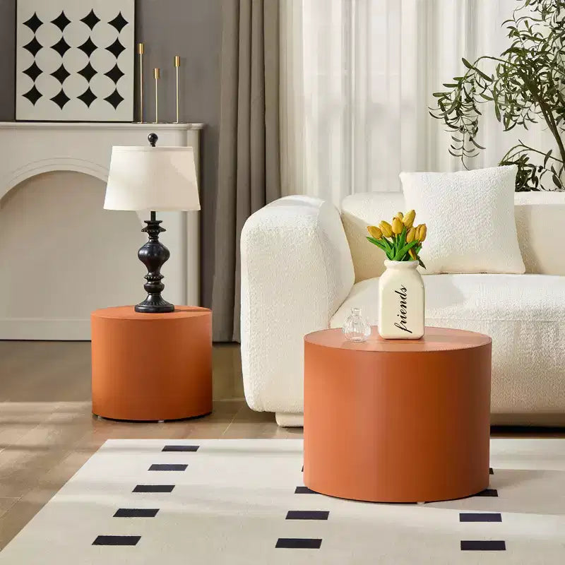 GDFStudio Ediva – Ensemble de 2 tables d'appoint modernes en cuir selle et bois