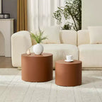 GDFStudio Ediva – Ensemble de 2 tables d'appoint modernes en cuir selle et bois