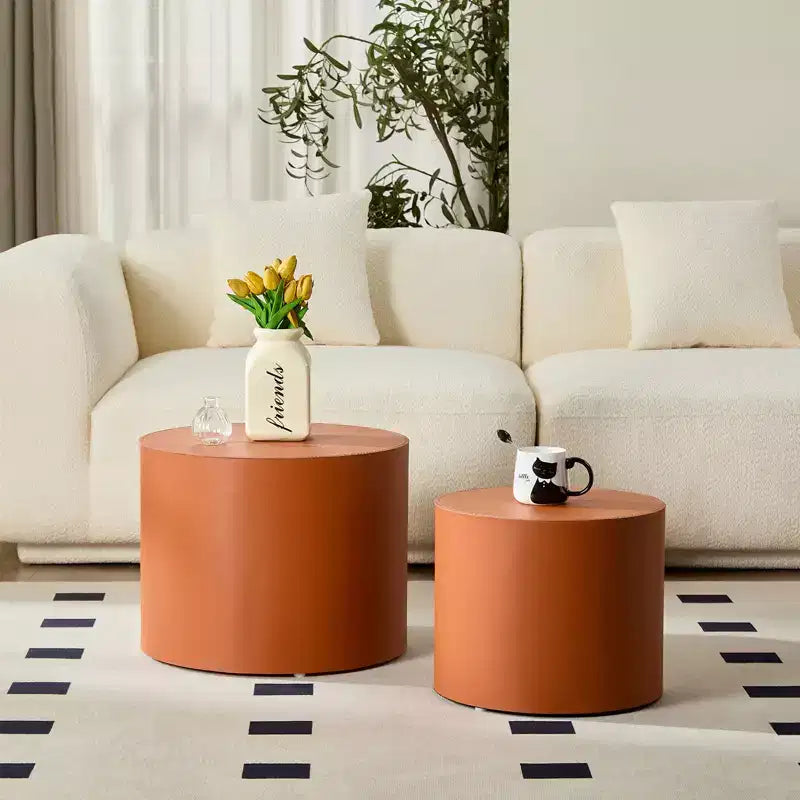 GDFStudio Ediva – Ensemble de 2 tables d'appoint modernes en cuir selle et bois