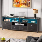 Qwatto 55 Inch Black TV Stand Dresser with Charging Station LED Lights 6 Fabric Drawers Entertainment Center for TVs up to 60 Inch Media Console