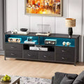 Qwatto 55 Inch Black TV Stand Dresser with Charging Station LED Lights 6 Fabric Drawers Entertainment Center for TVs up to 60 Inch Media Console
