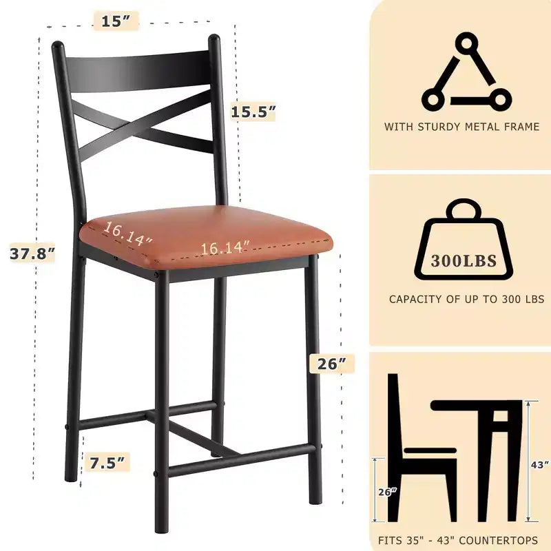Tabourets de bar Coolmee hauteur comptoir, chaises de bar rembourrées avec dossier, tabourets de bar modernes hauteur comptoir pour îlot de cuisine, salle à manger