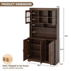 Armoire de garde-manger avec station de charge, Grand garde-manger de cuisine avec huche, Armoire de cuisine de 180 cm avec portes vitrées, pour salle à manger