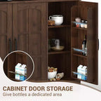 Armoire de garde-manger avec station de charge, Grand garde-manger de cuisine avec huche, Armoire de cuisine de 180 cm avec portes vitrées, pour salle à manger