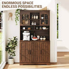 Armoire de garde-manger avec station de charge, Grand garde-manger de cuisine avec huche, Armoire de cuisine de 180 cm avec portes vitrées, pour salle à manger