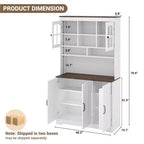Armoire de garde-manger avec station de charge, Grand garde-manger de cuisine avec huche, Armoire de cuisine de 180 cm avec portes vitrées, pour salle à manger