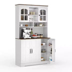 Armoire de garde-manger avec station de charge, Grand garde-manger de cuisine avec huche, Armoire de cuisine de 180 cm avec portes vitrées, pour salle à manger